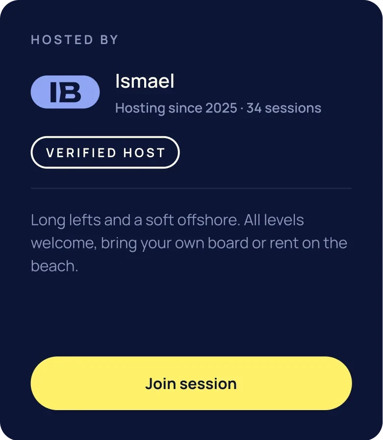 Host card on deep blue with a yellow Join session button