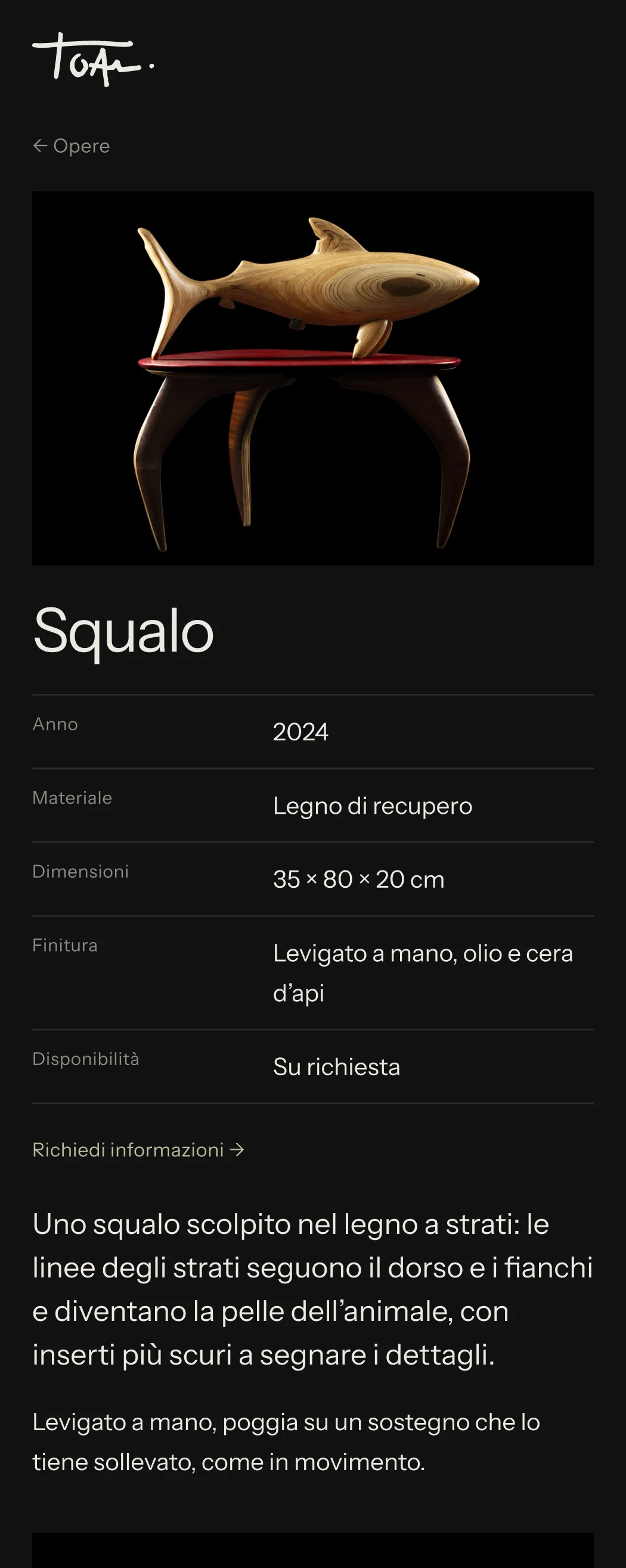 Single work page for Squalo on a phone
